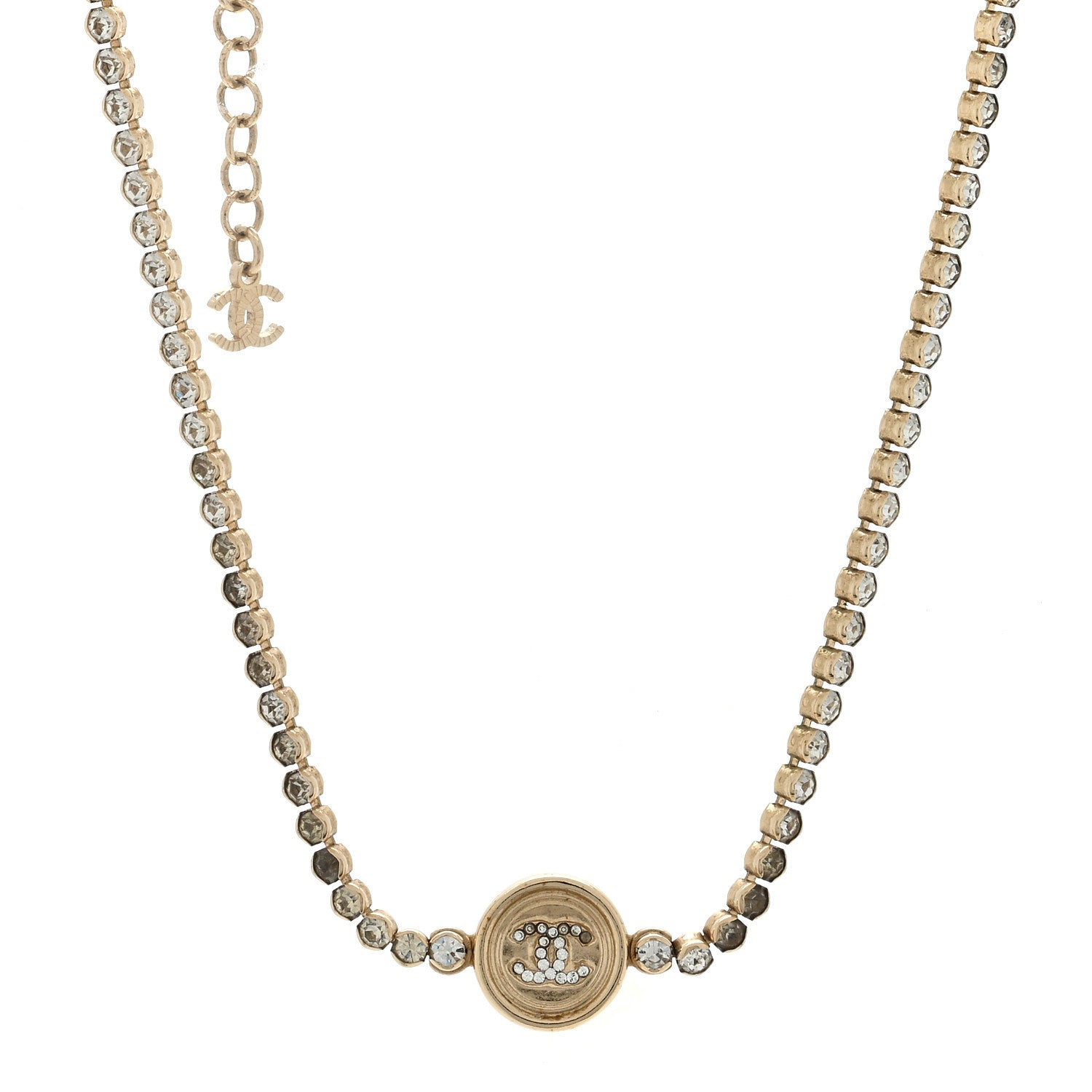 Chanel Crystal CC Chain Short Necklace Gold 1 of 6