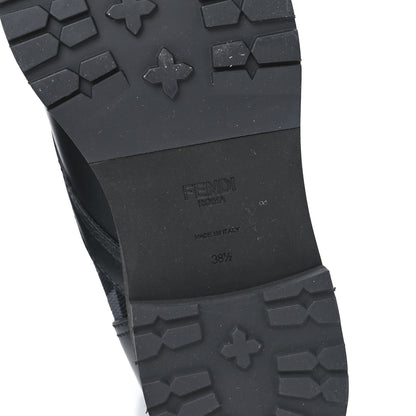 Fendi Calfskin Stretch Fabric FF Rockoko Biker Boots 38.5 Black Charcoal 6 of 8