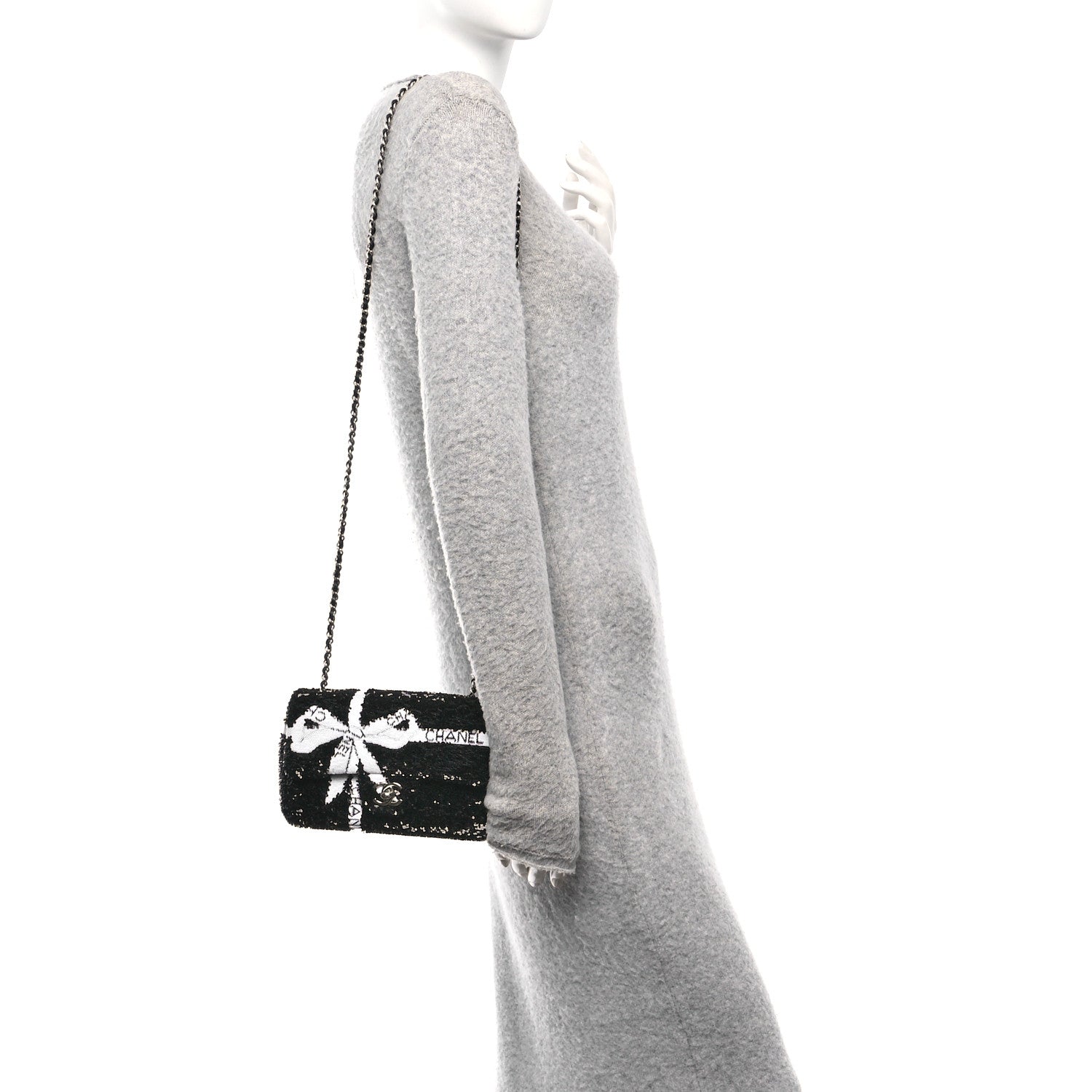 Chanel Sequin Ribbon Small Rectangular Flap Black White 2 of 11