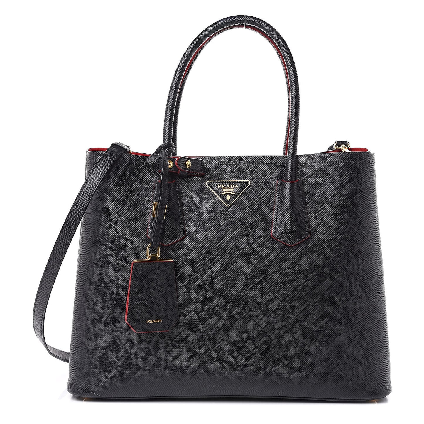 Saffiano Cuir Large Double Bag Black Fuoco