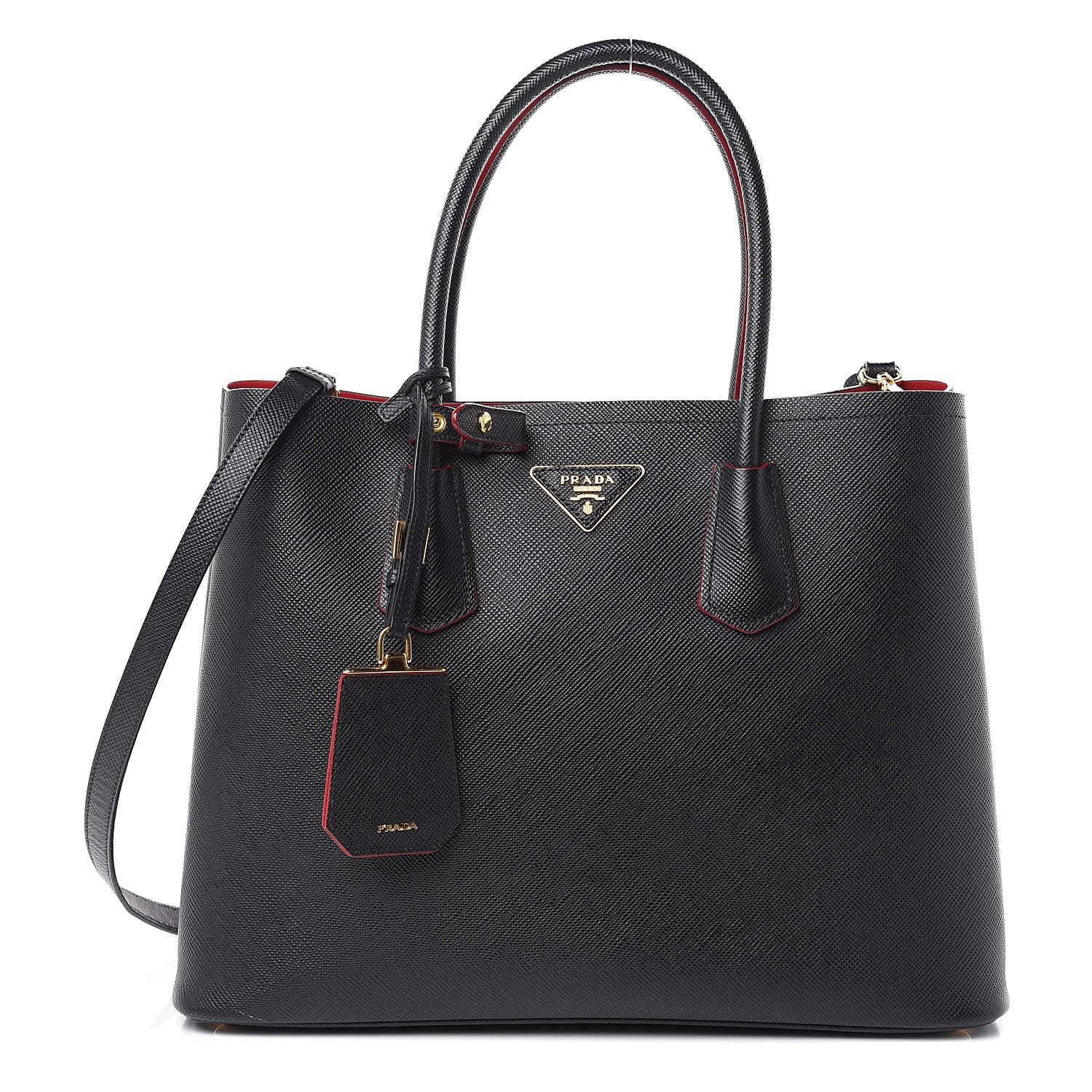 Prada Saffiano Cuir Large Double Bag Black Fuoco 1 of 13
