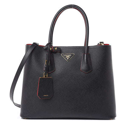 Prada Saffiano Cuir Large Double Bag Black Fuoco 1 of 13