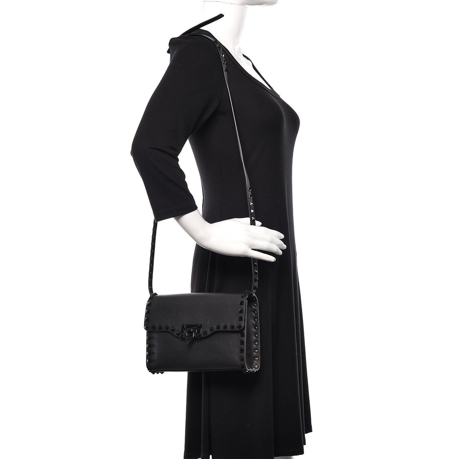 Valentino Garavani Vitello Monochrome Medium Rockstud Flip Lock Crossbody Bag Black 2 of 9