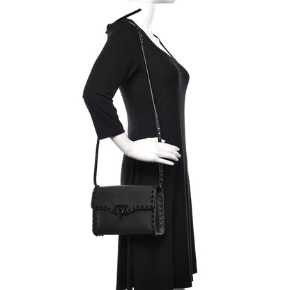 Valentino Garavani Vitello Monochrome Medium Rockstud Flip Lock Crossbody Bag Black 2 of 9
