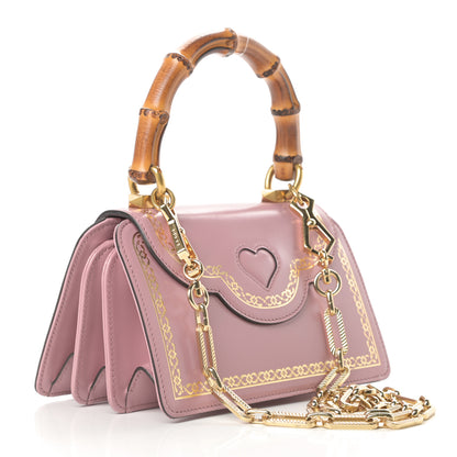 Gucci Calfskin Bamboo Crystal Mini Thiara Top Handle Bag Carmine Rose Gold 3 of 16
