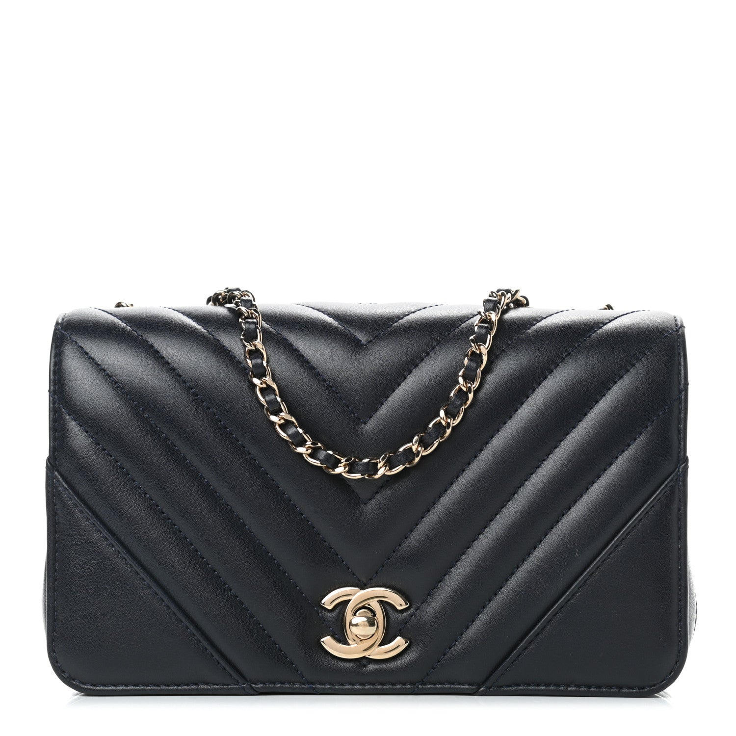 Chanel Calfskin Chevron Quilted Mini Statement Flap Navy Blue 1 of 9