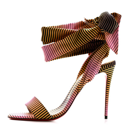 Christian Louboutin Satin Sandale Du Desert Stripe 100 Sandal 39.5 Pink Orange Multi 1 of 8