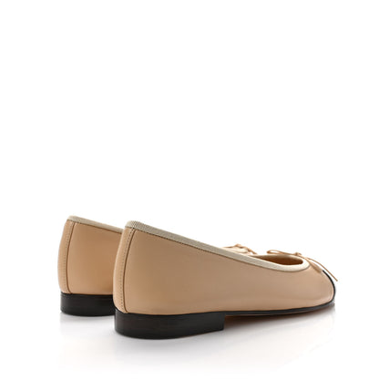 Chanel Lambskin Cap Toe CC Ballerina Flats 37 Beige Black 4 of 8