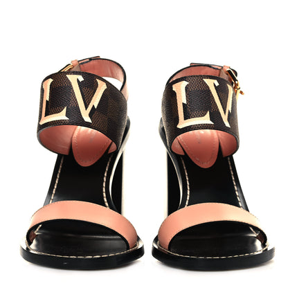 Louis Vuitton Calfskin Damier Ebene Passenger Heeled Sandals 36 2 of 9