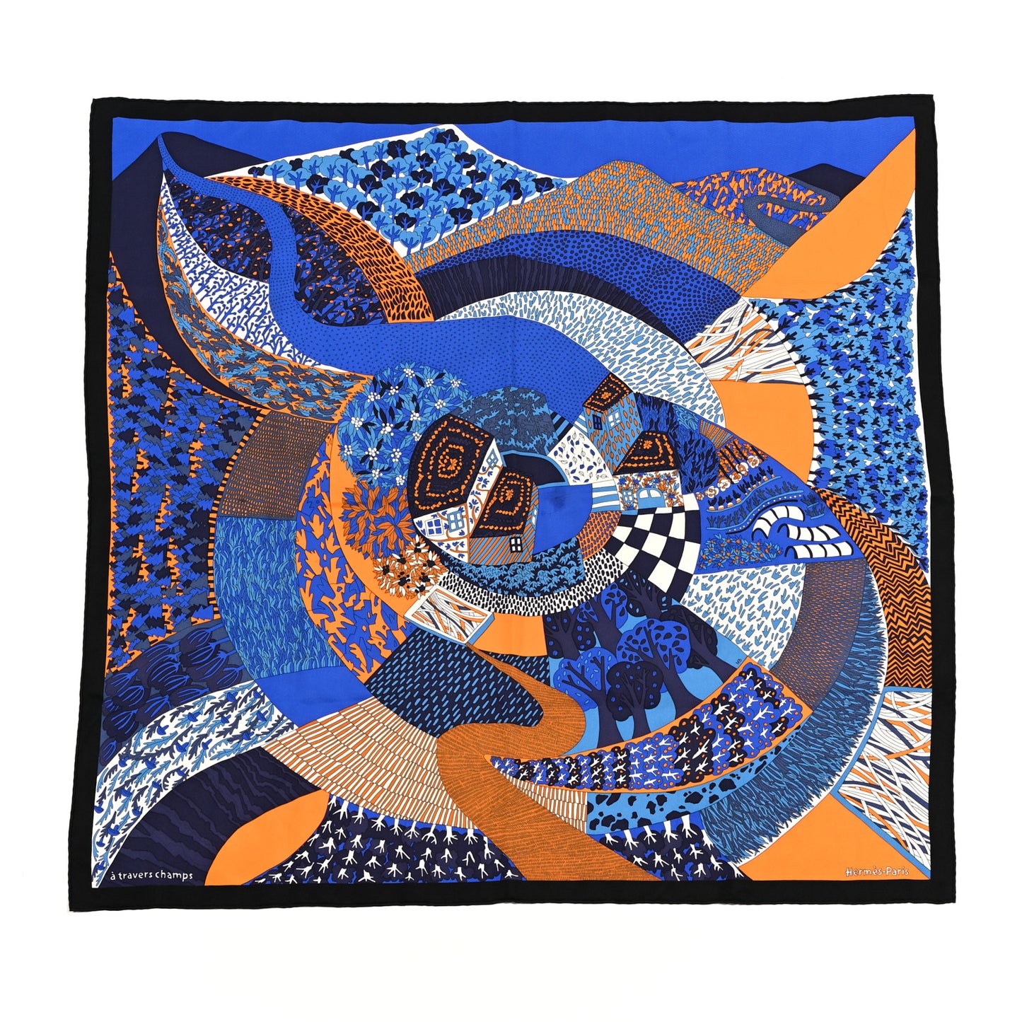 Silk A Travers Champs Scarf 90 Bleu Roy Orange Bleu