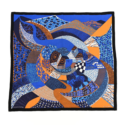 Hermes Silk A Travers Champs Scarf 90 Bleu Roy Orange Bleu 1 of 6