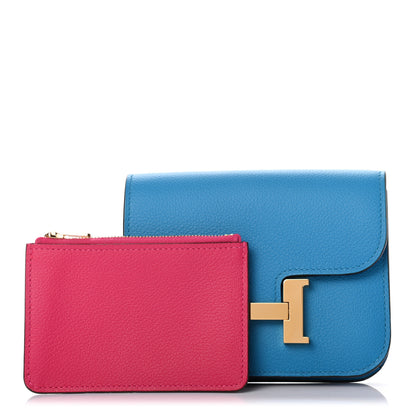 Hermes Evercolor Bi-Color Constance Slim Wallet Bleu Frida Rose Mexico 1 of 8