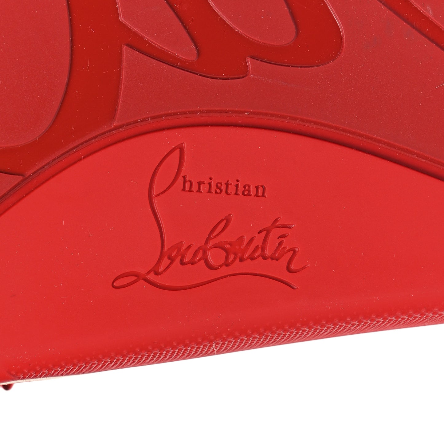 LOUBOUTIN Calfskin Spiked Crocodile Embossed Rubber Pool Fun Platform Flat Slide Sandals 44 Red