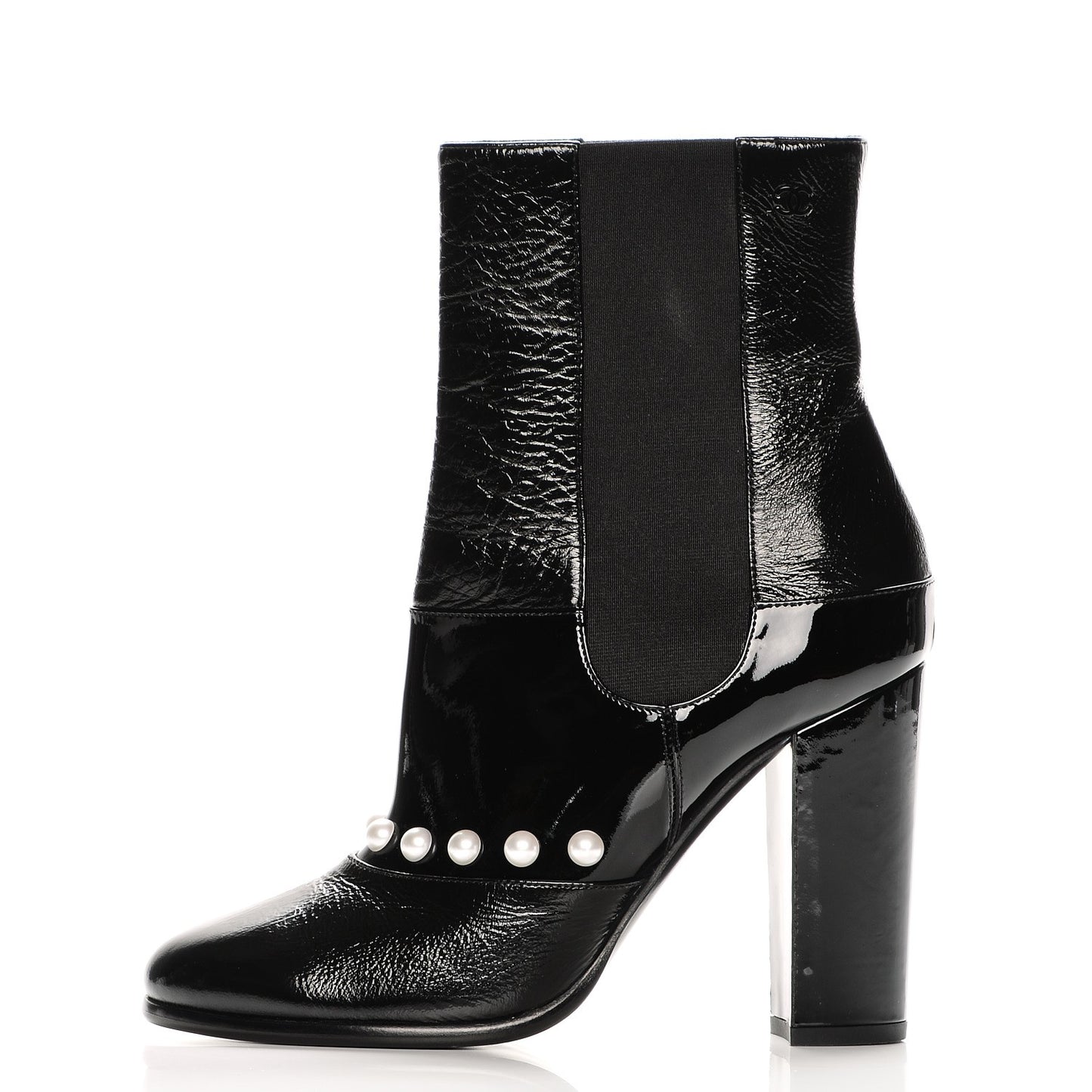 Patent Pearl Elastic Boots 39 Black