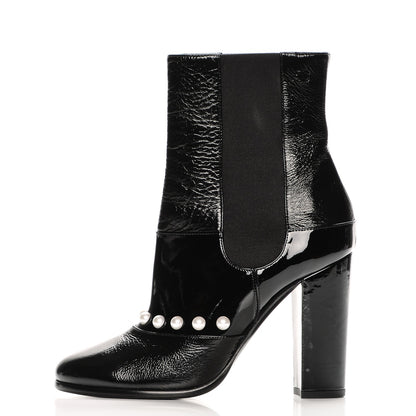 Chanel Patent Pearl Elastic Boots 39 Black 1 of 7