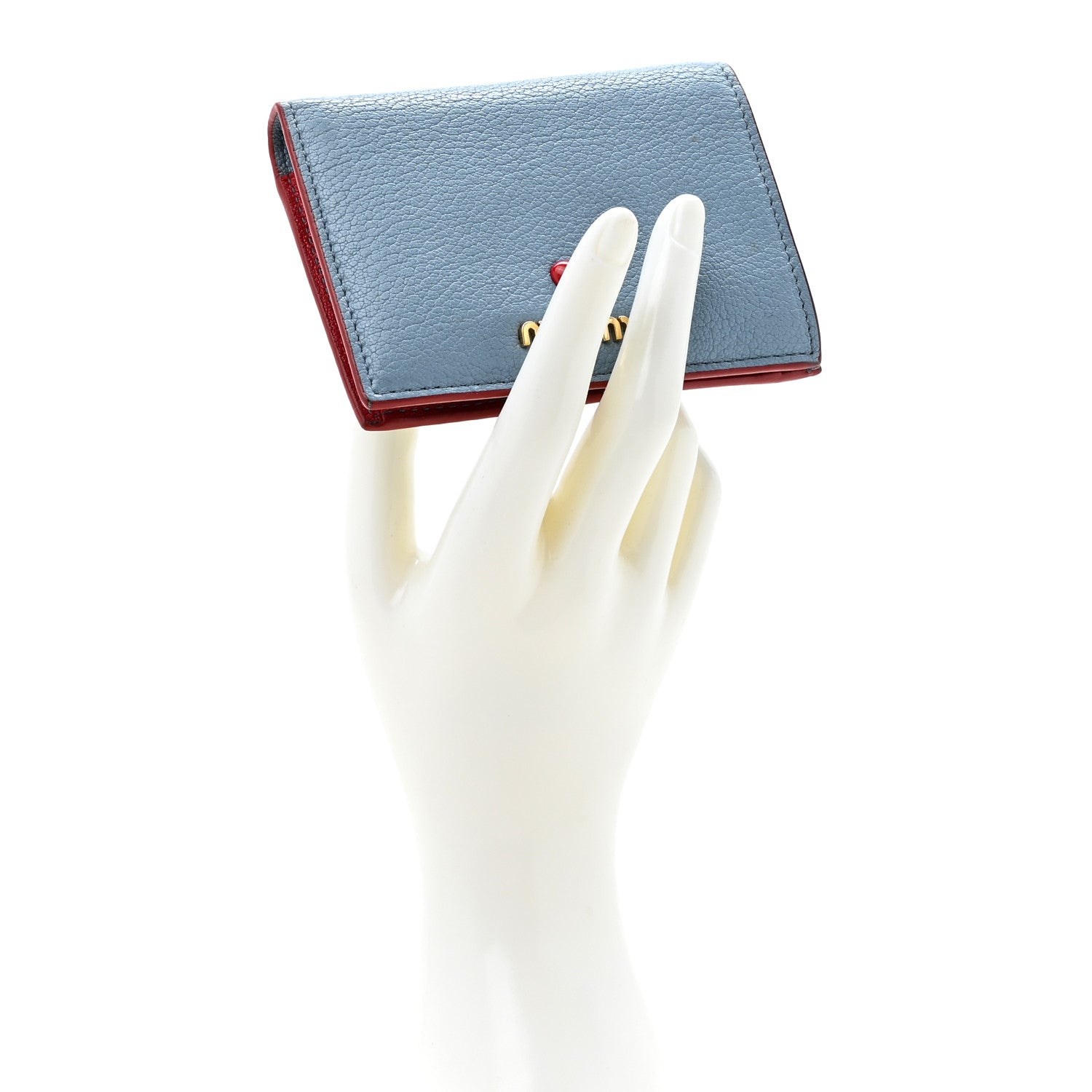 Miu Miu Goatskin Madras Love Wallet Blue Red 2 of 11