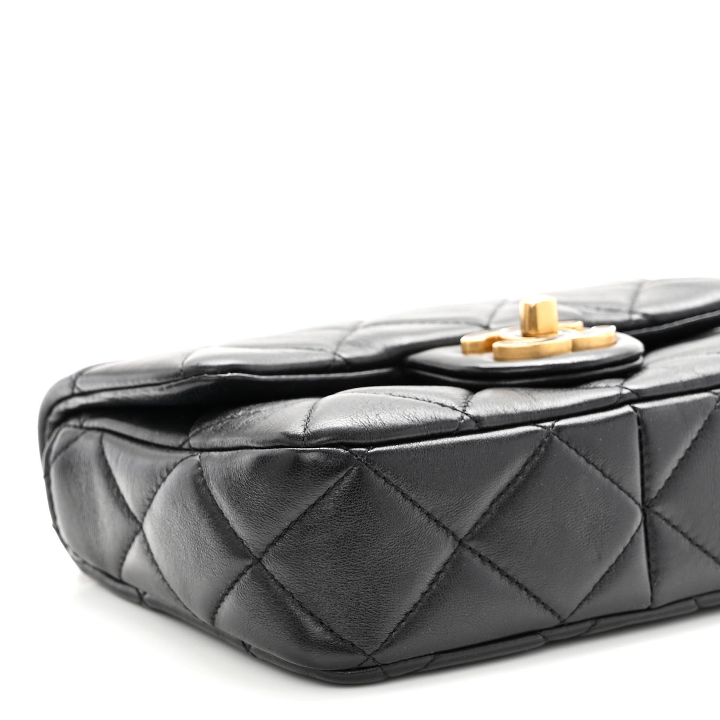 Lambskin Enamel Quilted Mini Pending CC Square Flap Black