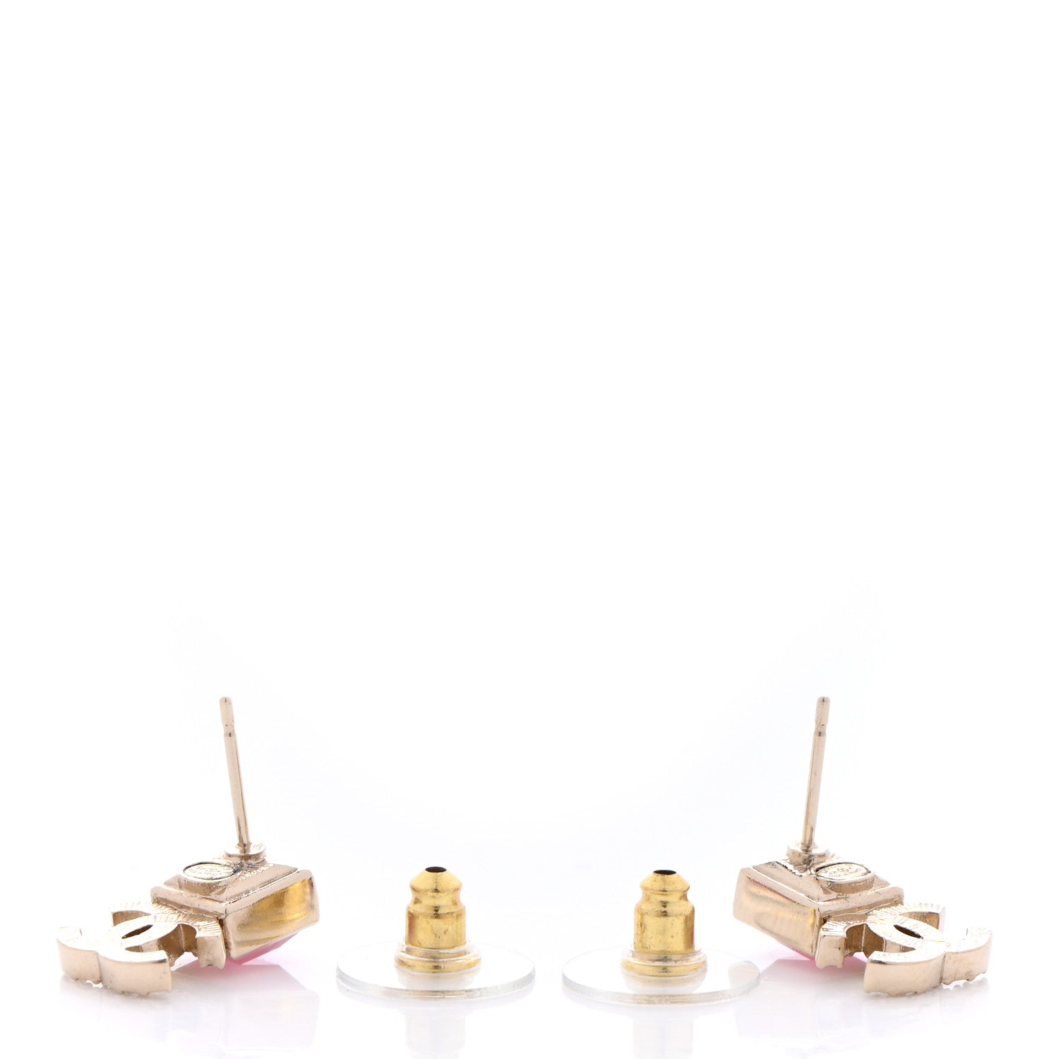 Chanel Metal Crystal CC Earrings Gold Pink 3 of 4