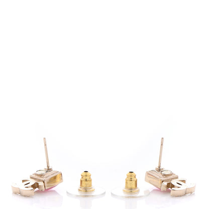 Chanel Metal Crystal CC Earrings Gold Pink 3 of 4