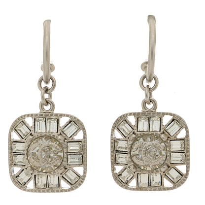 Chanel Baguette Crystal CC Drop Earrings Silver 1 of 4