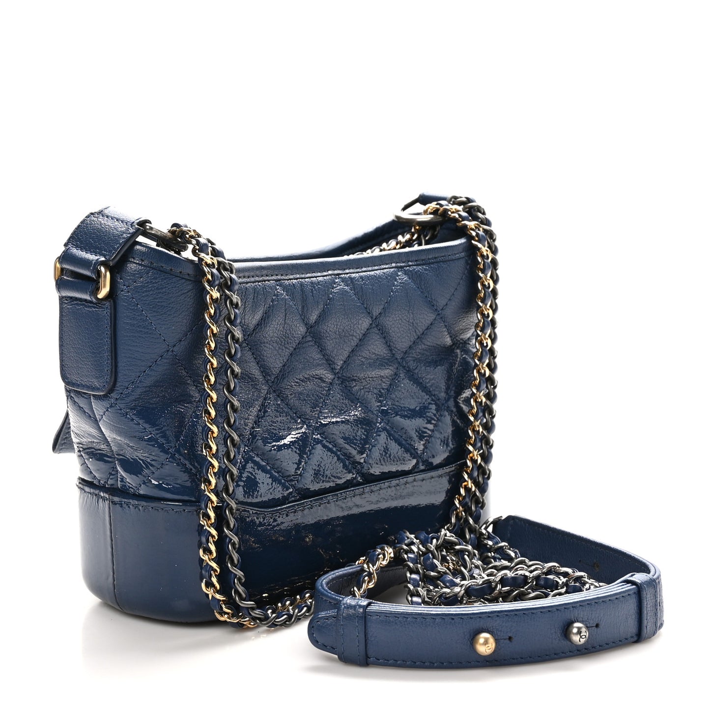 Patent Goatskin Quilted Small Gabrielle Hobo Blue