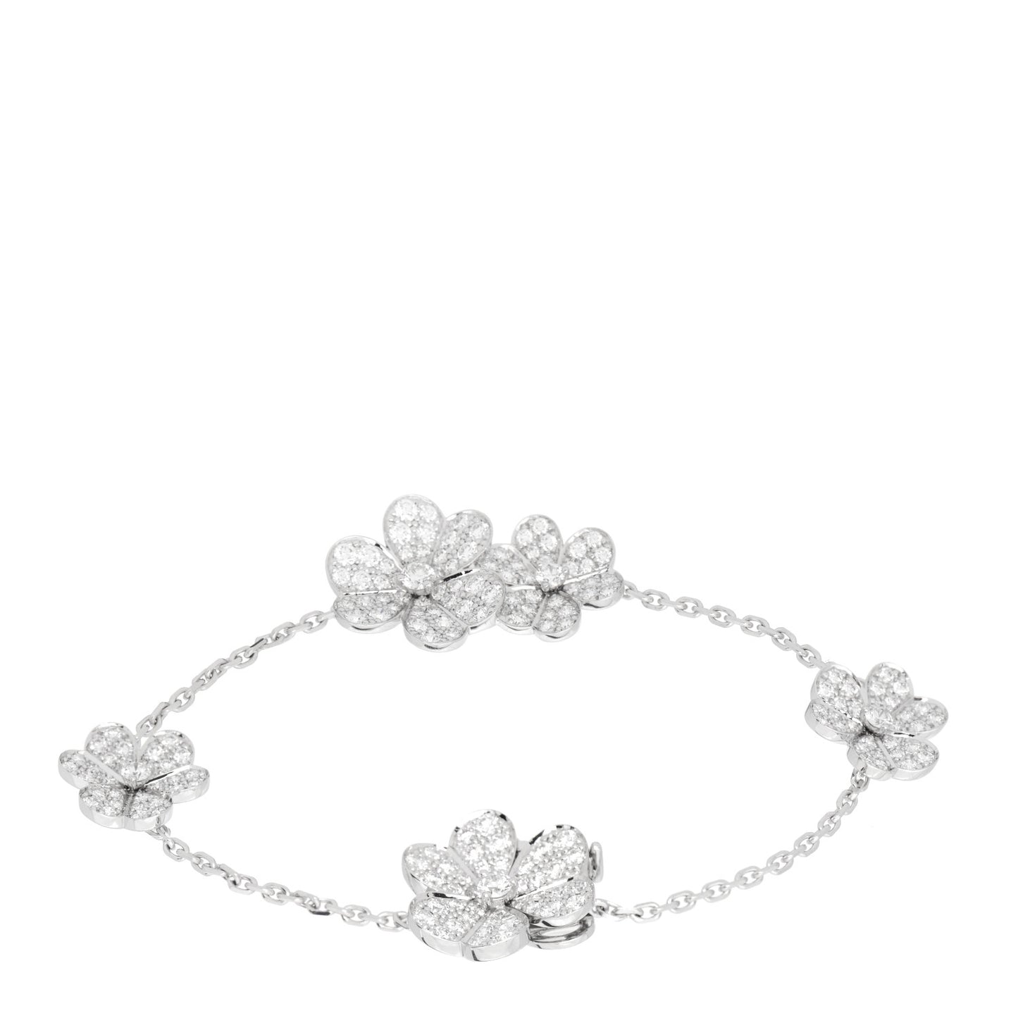 18K White Gold Diamond Frivole 5 Flowers Pave Bracelet