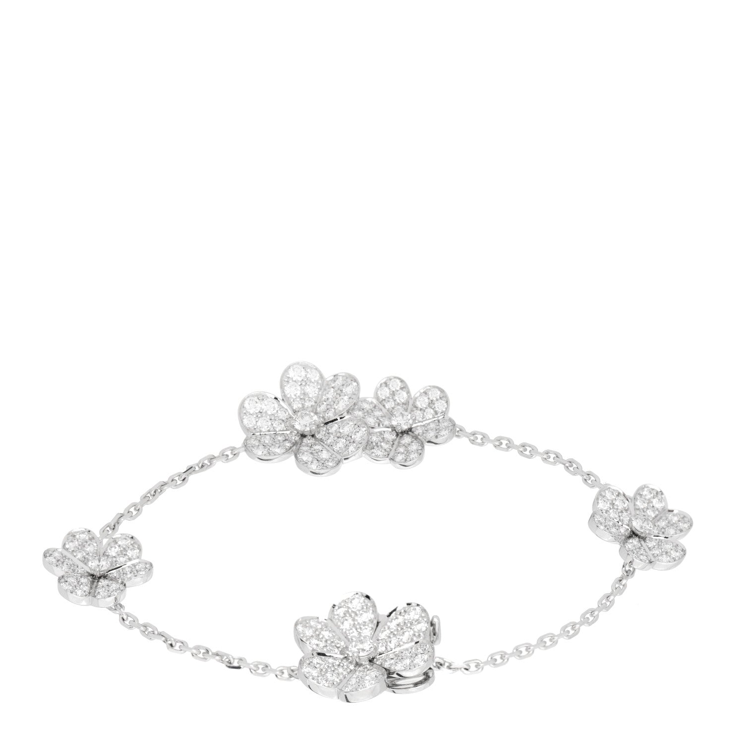 Van Cleef & Arpels 18K White Gold Diamond Frivole 5 Flowers Pave Bracelet 3 of 5