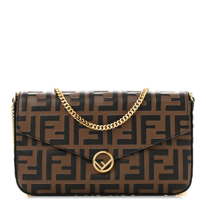 Fendi Vitello Soft F is Fendi Bi-Color FF 1974 Embossed Envelope Wallet On Chain with Pouches Maya Black 3 of 12