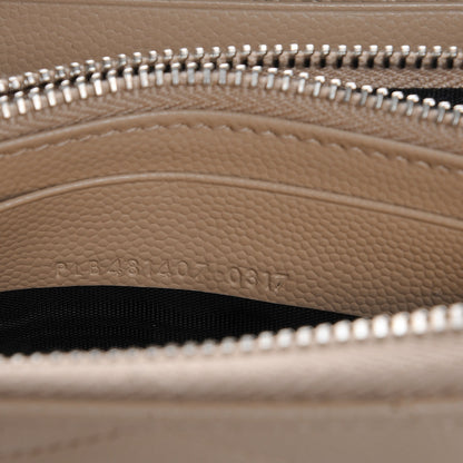 Saint Laurent Grain De Poudre Matelasse Chevron Monogram Zip Around Wallet Dark Beige 7 of 7