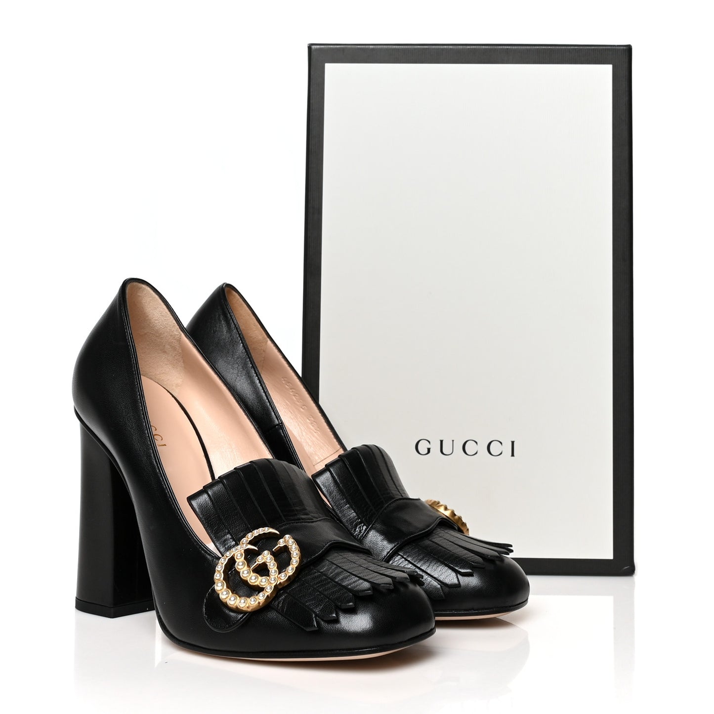 Malaga Kid Pearly GG Marmont Fringe 105mm Loafer Pumps 38.5 Black