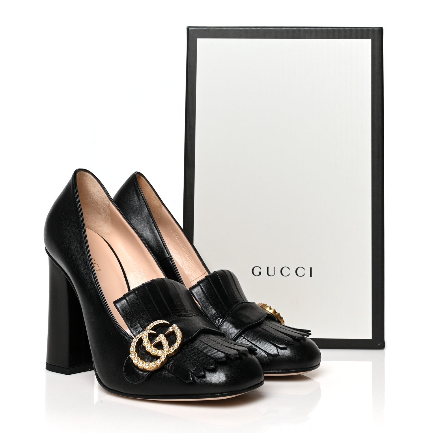 Gucci Malaga Kid Pearly GG Marmont Fringe 105mm Loafer Pumps 38.5 Black 9 of 9