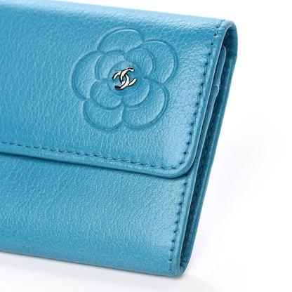 Chanel Goatskin Camellia Embossed Card Holder Turquoise 9 of 11