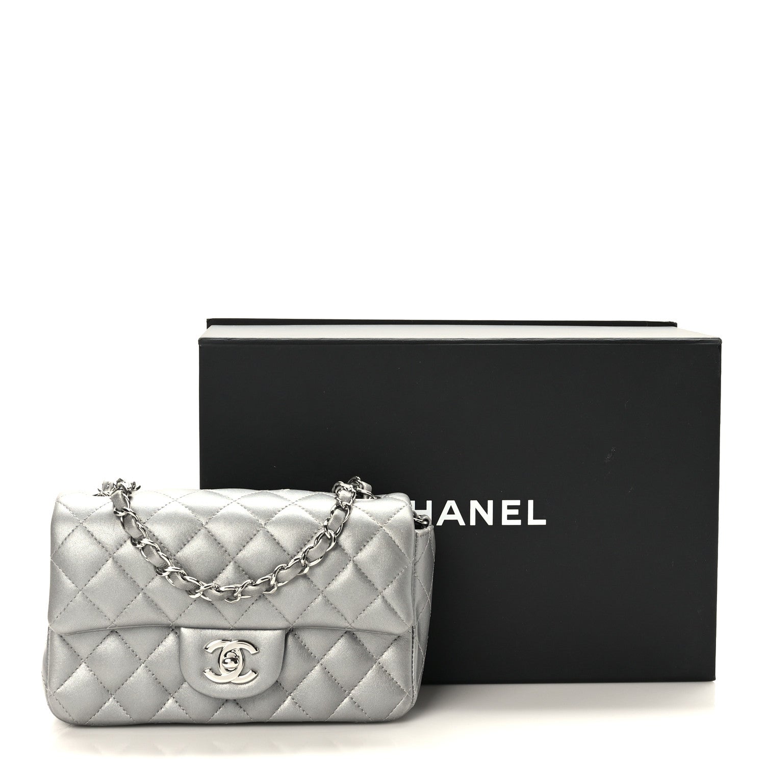 Chanel Metallic Lambskin Quilted Mini Rectangular Flap Silver 11 of 11