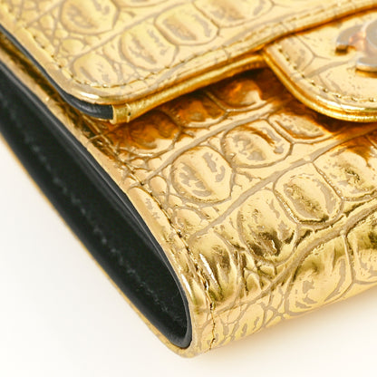 Chanel Metallic Calfskin Crocodile Embossed Cocodile Compact Flap Wallet Gold 8 of 10