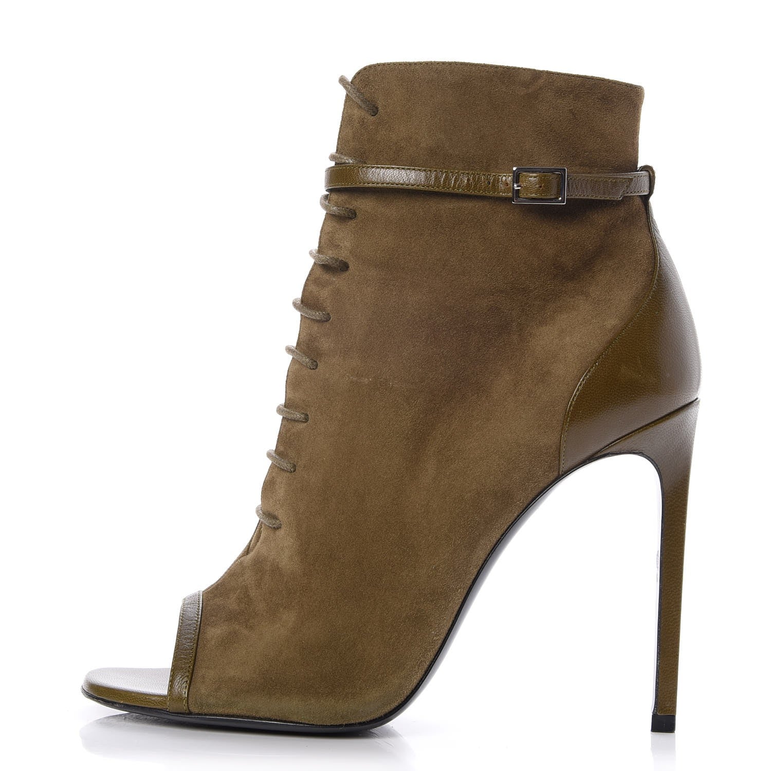 Saint Laurent Suede Peep Toe Ankle Boots 40 Green 1 of 11