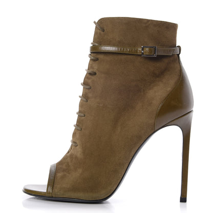 Saint Laurent Suede Peep Toe Ankle Boots 40 Green 1 of 11