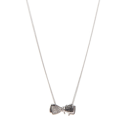 Chanel Crystal CC Bow Necklace Silver Black 1 of 6