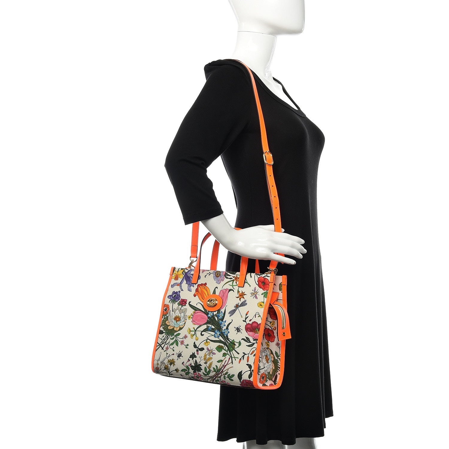 Gucci Canvas Medium Flora Tote White Multicolor Orange Fluo 2 of 11