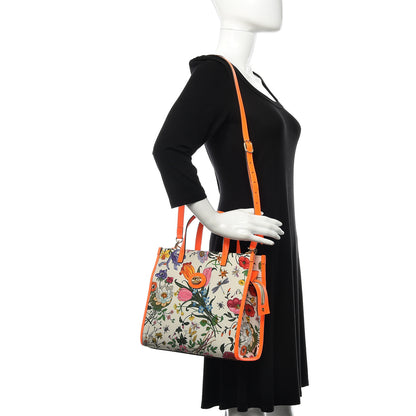 Gucci Canvas Medium Flora Tote White Multicolor Orange Fluo 2 of 11