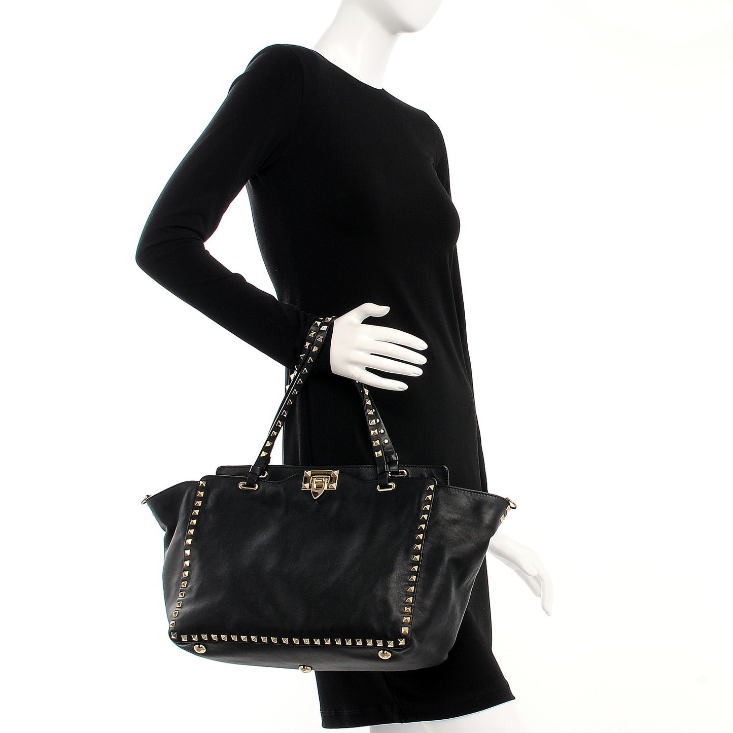 Vitello Medium Rockstud Tote Black