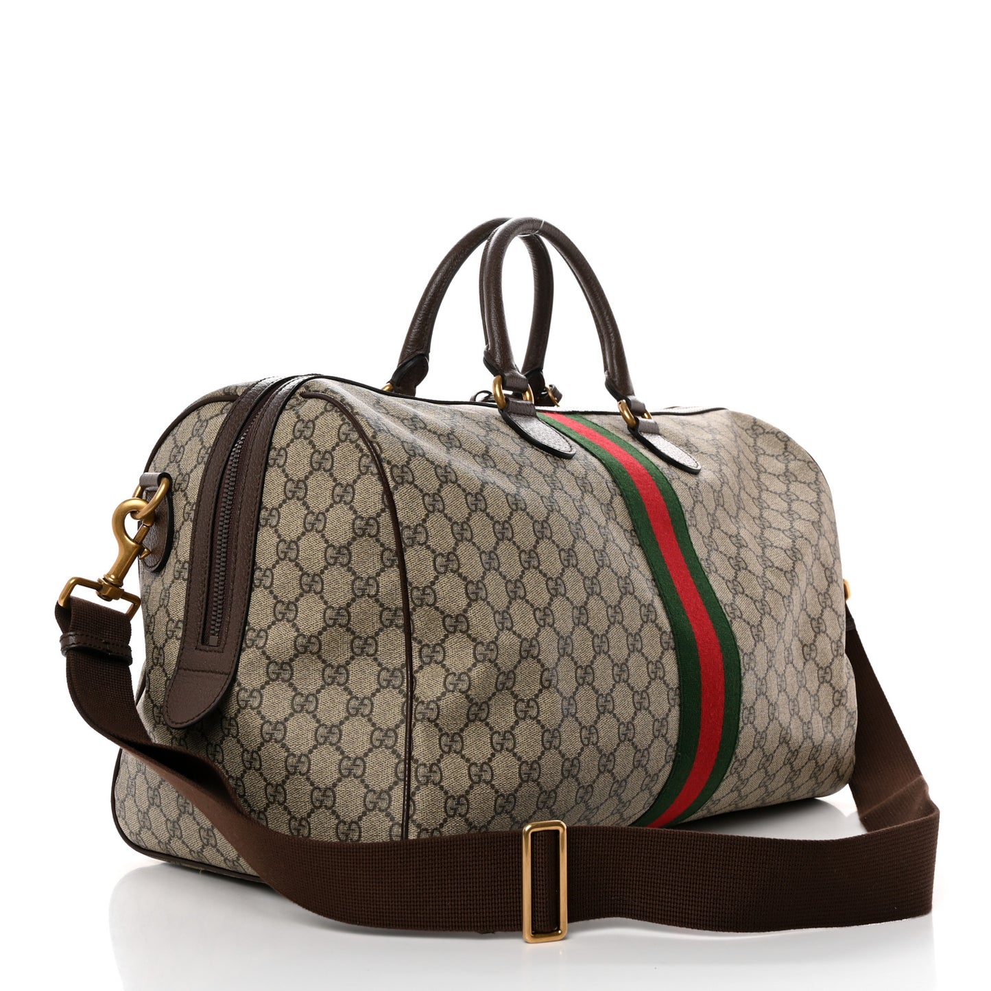 GG Supreme Monogram Textured Dollar Calfskin Web Medium Ophidia Carry-On Duffle Bag Beige Ebony New Acero