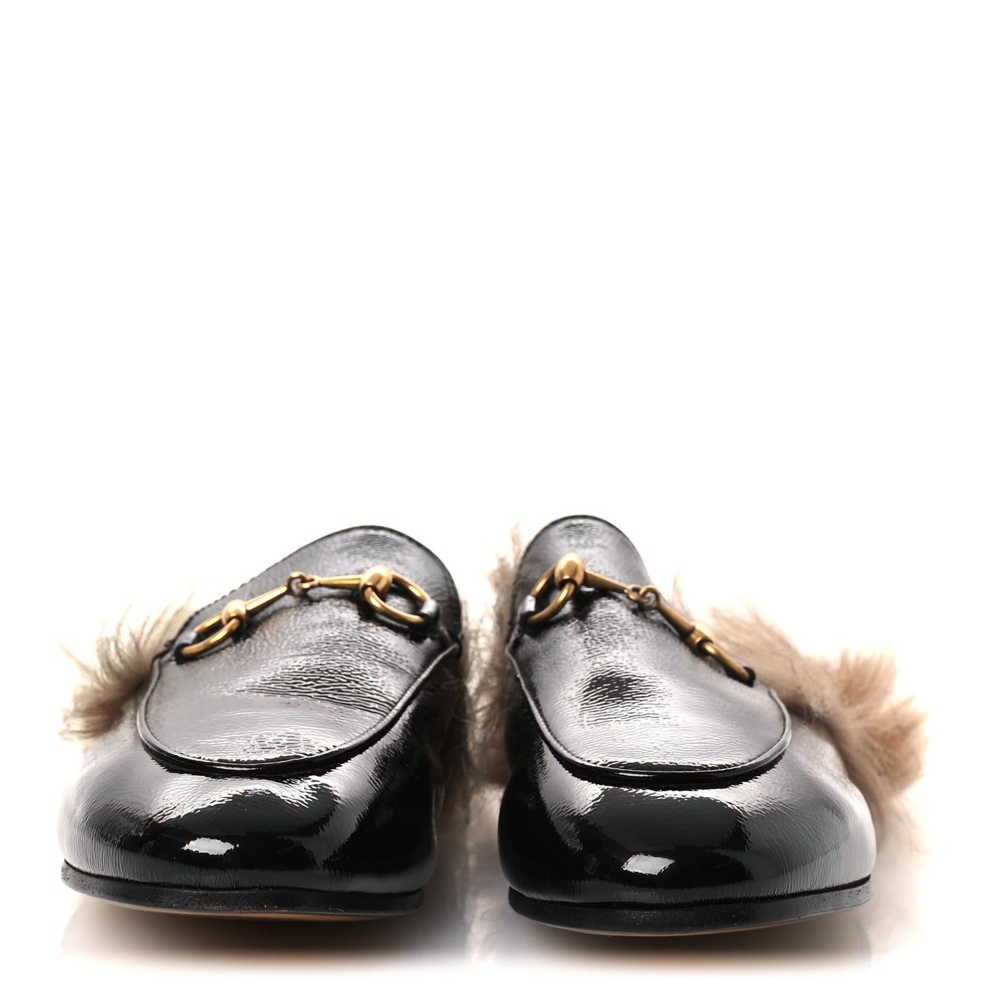 Patent Fur Womens Princetown Slippers 36 Black Natural