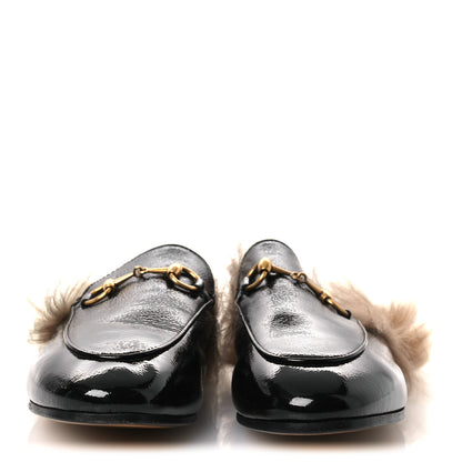 Gucci Patent Fur Womens Princetown Slippers 36 Black Natural 3 of 10