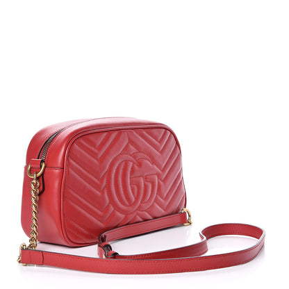 Gucci Calfskin Matelasse Small GG Marmont Chain Shoulder Bag Hibiscus Red 3 of 10