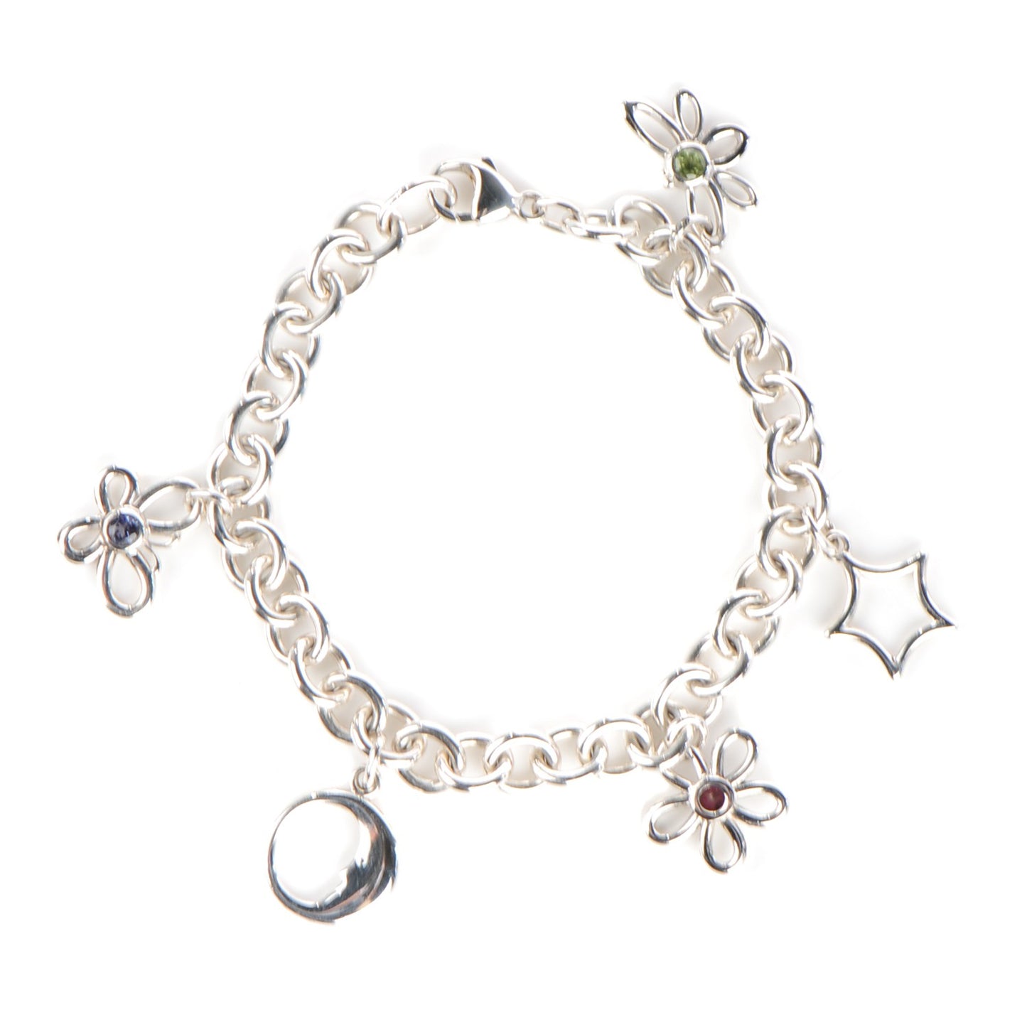 Sterling Silver Peridot Rhodolite Iolite Charm Bracelet