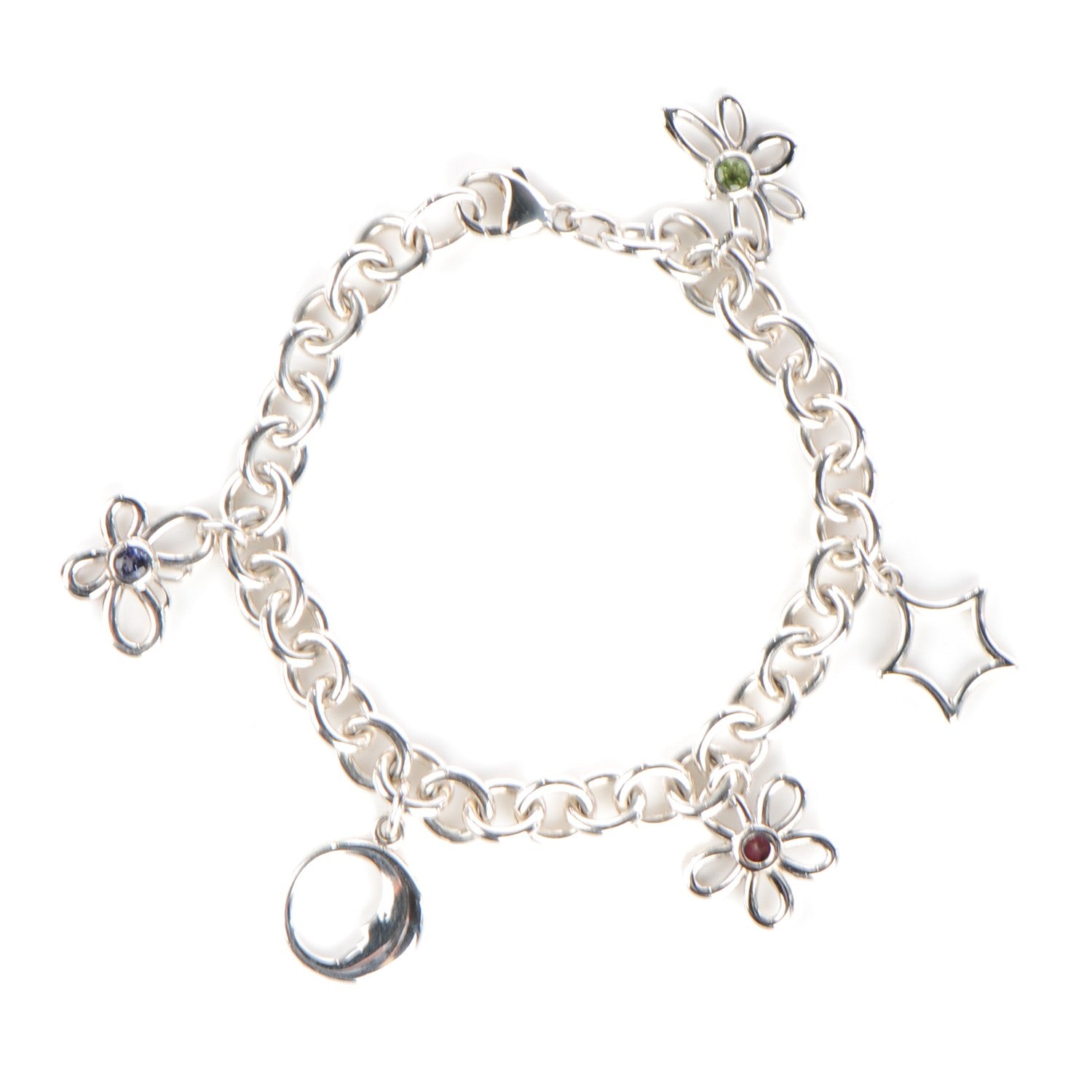 Tiffany Sterling Silver Peridot Rhodolite Iolite Charm Bracelet 1 of 4