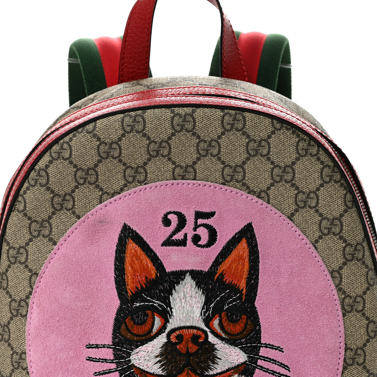 Gucci GG Supreme Monogram Web Bosco Patch Dome Backpack Beige Malva Hibiscus Red 8 of 11