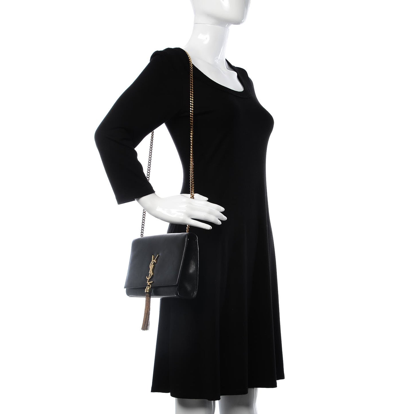 Smooth Calfskin Medium Classic Monogram Kate Tassel Satchel Black