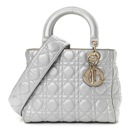 Christian Dior Metallic Grained Calfskin Cannage Medium Supple Lady Dior Silver 1 of 16