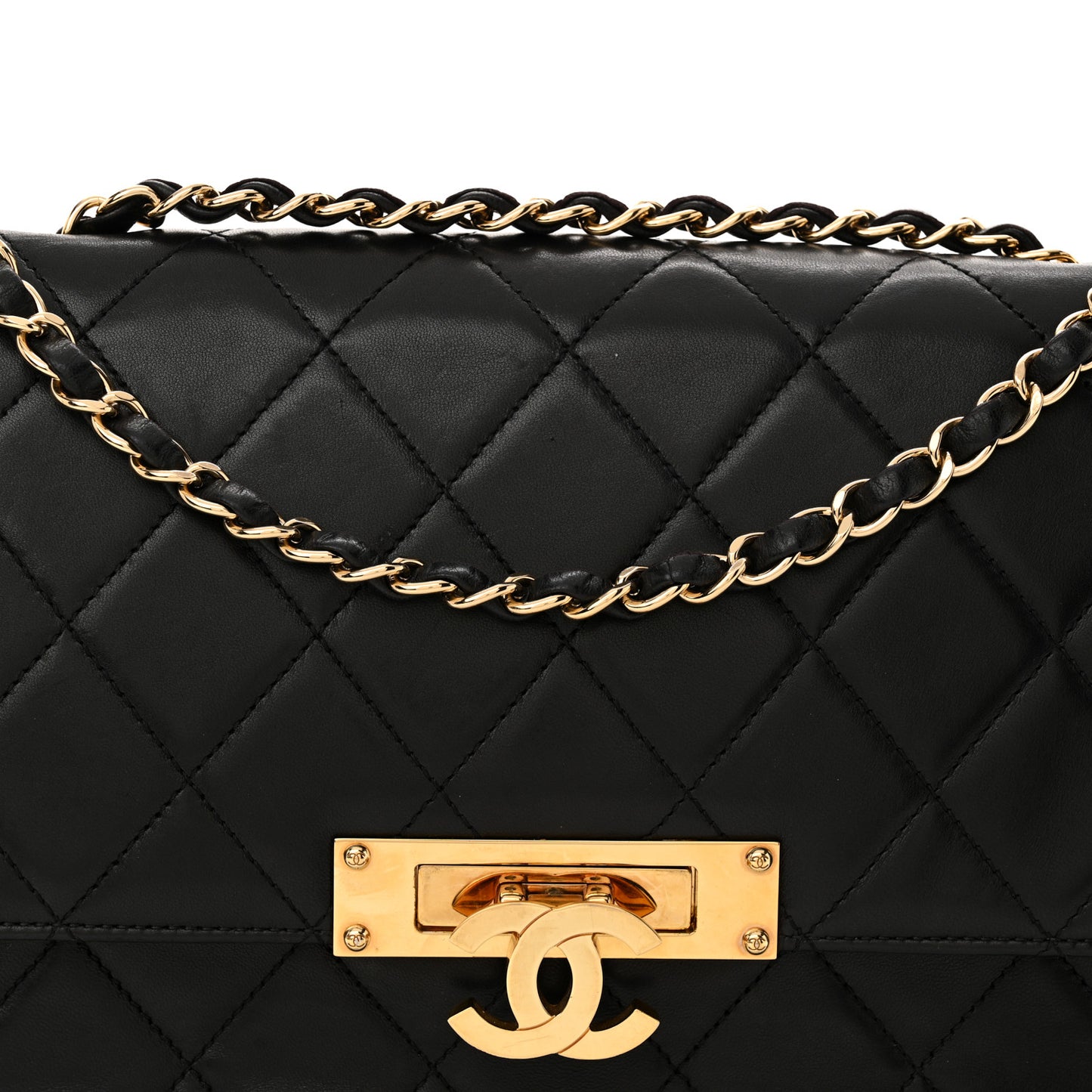 Lambskin Quilted Large Golden Class Flap Black